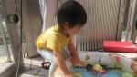 玄関で水遊び
